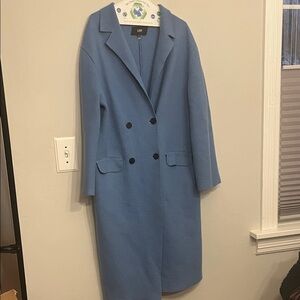 Line the Label blue double breasted unlined cotton and wool coat